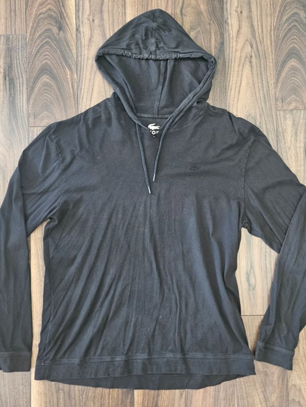 Lacoste Mens 6 (X-Large) Hoodie Pullover Black w/ Black Alligator Long Sleeve